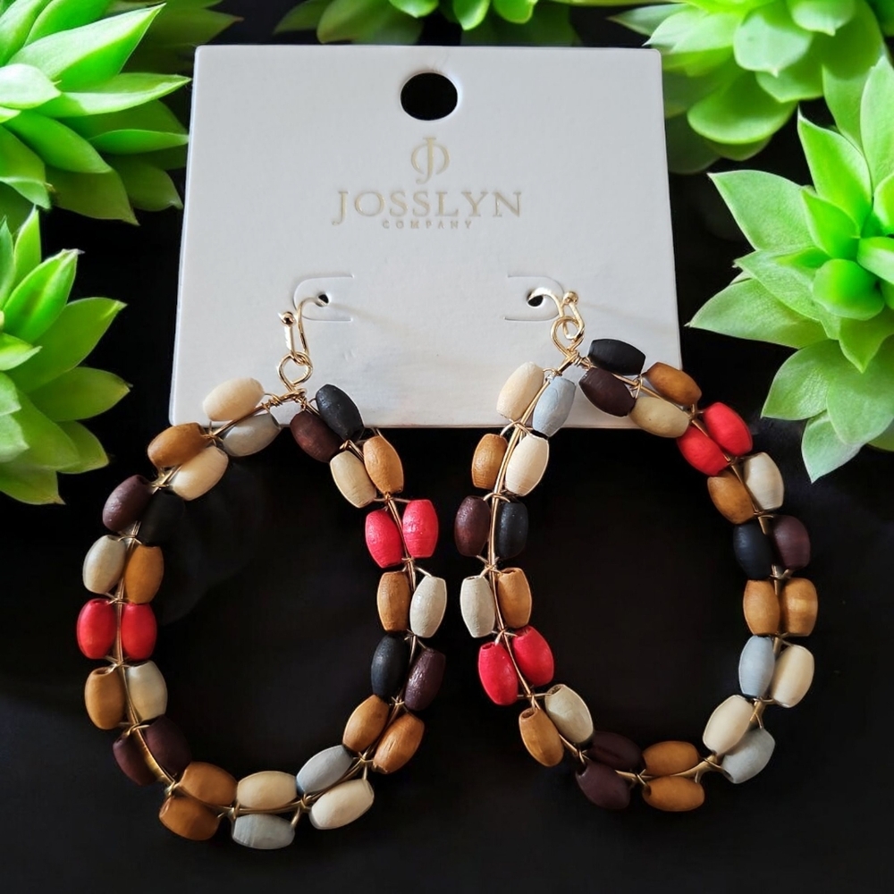 WOOD BEADED TEARDROP EARRINGS